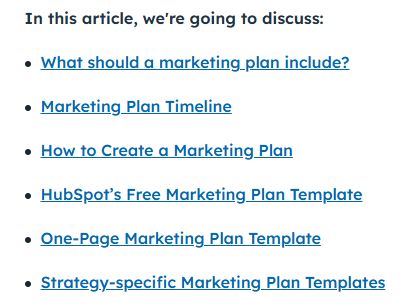 table of contents in blog